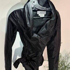 Carlisle wrap jacket silk blk luxury 80s vintage supermodel event glam layering
